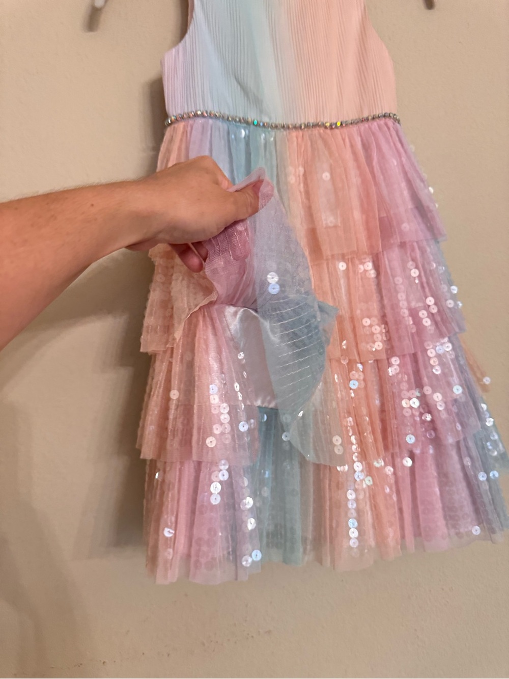 Couture Princess Little Girl Ki Pastel Rainbow Sequin Layered Tulle Dress Size 6 - Picture 6 of 16